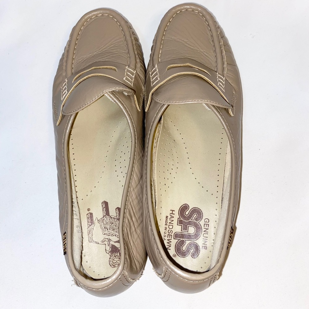 SAS Penny Loafers Womens 9.5 M Taupe Leather Handsewn Moccasin Made in USA - Picture 6 of 16